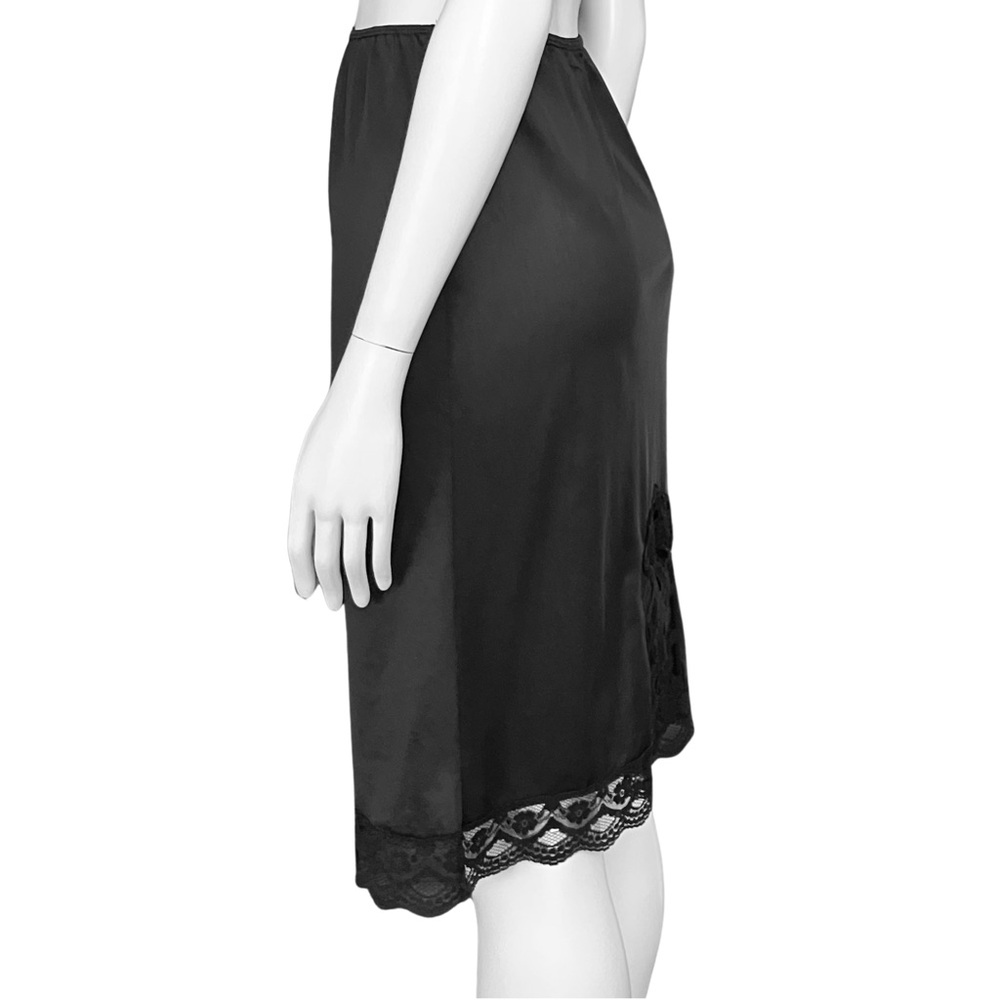Vintage 70s Black Satin Lace Slip Skirt. XS/S. Lingerie Whimsigoth Coquette Goth - Picture 4 of 10